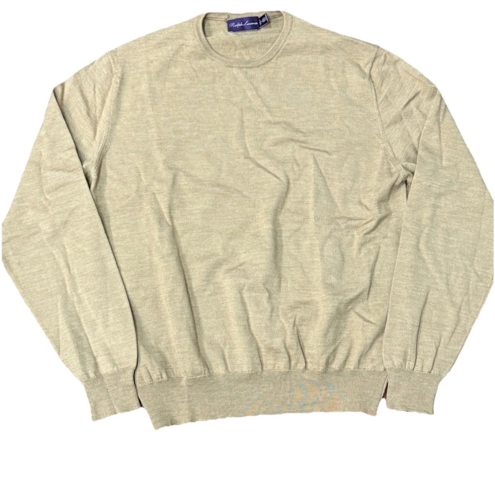 Ralph Lauren Purple Label Beige Long Sleeve Cashmere Blend Knit Sweater Large
